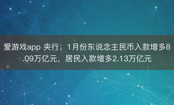 爱游戏app 央行：1月份东说念主民币入款增多8.09万亿元，居民入款增多2.13万亿元