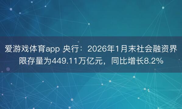 爱游戏体育app 央行：2026年1月末社会融资界限存量为449.11万亿元，同比增长8.2%