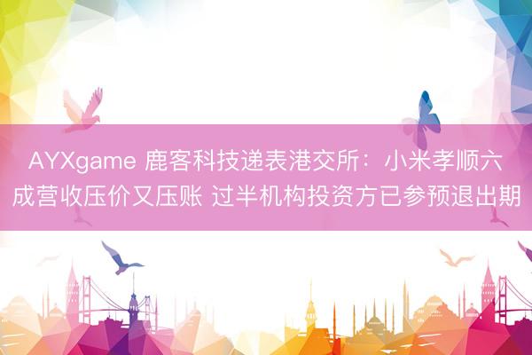 AYXgame 鹿客科技递表港交所：小米孝顺六成营收压价又压账 过半机构投资方已参预退出期