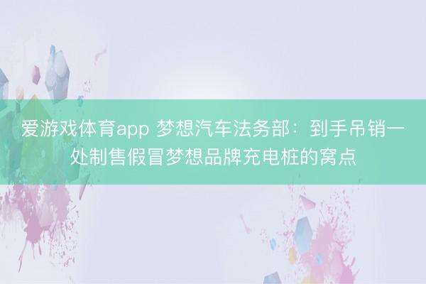 爱游戏体育app 梦想汽车法务部：到手吊销一处制售假冒梦想品牌充电桩的窝点
