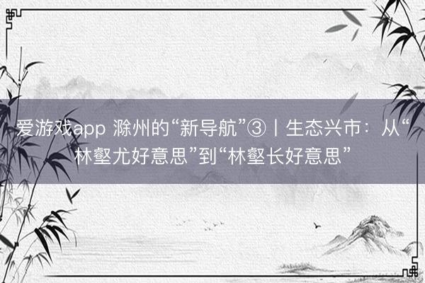 爱游戏app 滁州的“新导航”③丨生态兴市：从“林壑尤好意思”到“林壑长好意思”