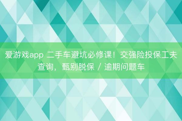 爱游戏app 二手车避坑必修课！交强险投保工夫查询，甄别脱保 / 逾期问题车