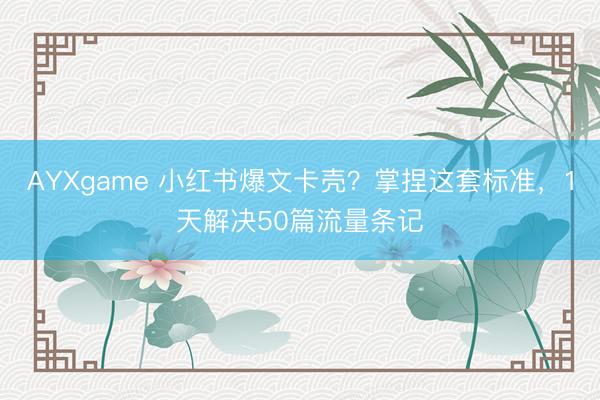 AYXgame 小红书爆文卡壳？掌捏这套标准，1天解决50篇流量条记
