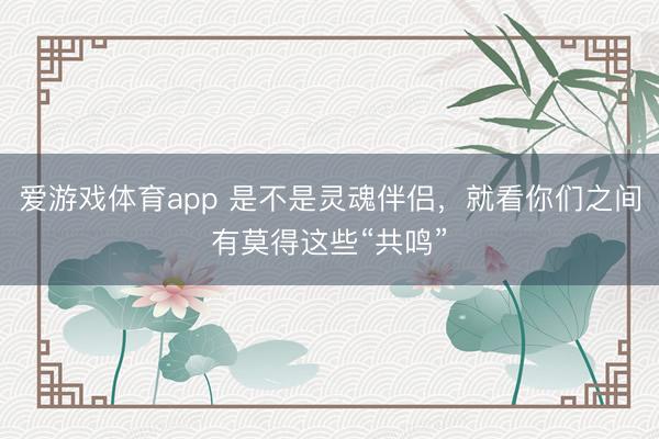 爱游戏体育app 是不是灵魂伴侣，就看你们之间有莫得这些“共鸣”