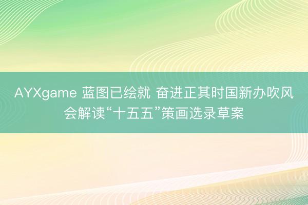 AYXgame 蓝图已绘就 奋进正其时国新办吹风会解读“十五五”策画选录草案