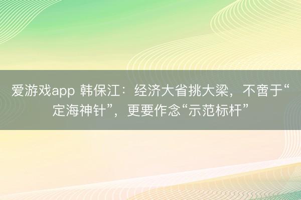 爱游戏app 韩保江：经济大省挑大梁，不啻于“定海神针”，更要作念“示范标杆”