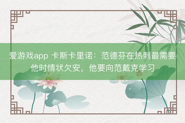 爱游戏app 卡斯卡里诺：范德芬在热刺最需要他时情状欠安，他要向范戴克学习