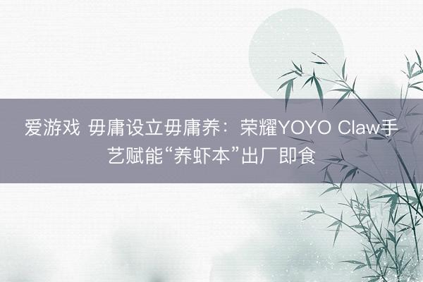 爱游戏 毋庸设立毋庸养：荣耀YOYO Claw手艺赋能“养虾本”出厂即食