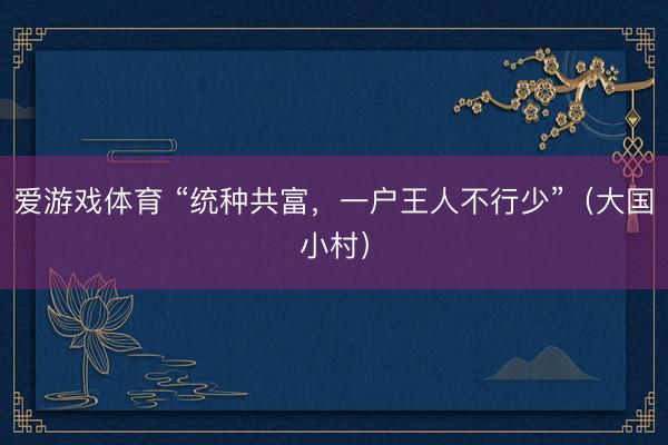 爱游戏体育 “统种共富，一户王人不行少”（大国小村）