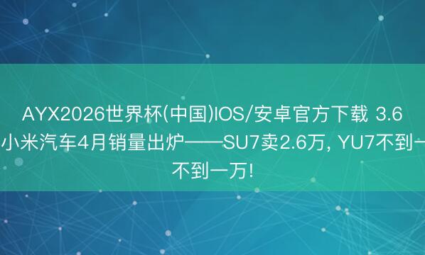 AYX2026世界杯(中国)IOS/安卓官方下载 3.6万! 小米汽车4月销量出炉——SU7卖2.6万， YU7不到一万!