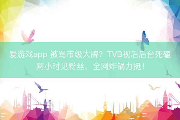 爱游戏app 被骂市级大牌？TVB视后后台死磕两小时见粉丝，全网炸锅力挺！