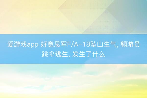 爱游戏app 好意思军F/A-18坠山生气， 翱游员跳伞逃生， 发生了什么