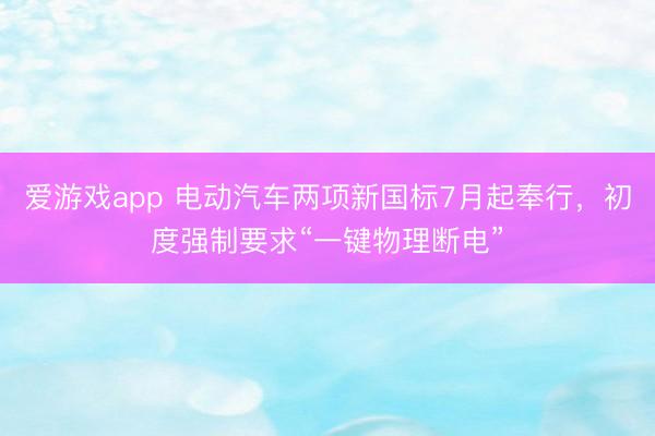 爱游戏app 电动汽车两项新国标7月起奉行，初度强制要求“一键物理断电”