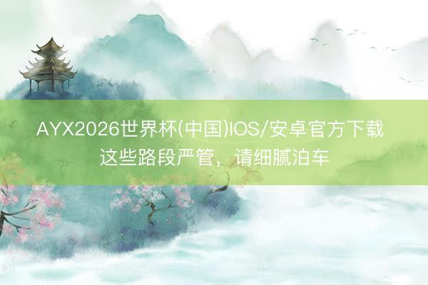AYX2026世界杯(中国)IOS/安卓官方下载 这些路段严管,请细腻泊车