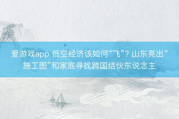 爱游戏app 低空经济该如何“飞”? 山东亮出“施工图”和家底寻找跨国结伙东说念主
